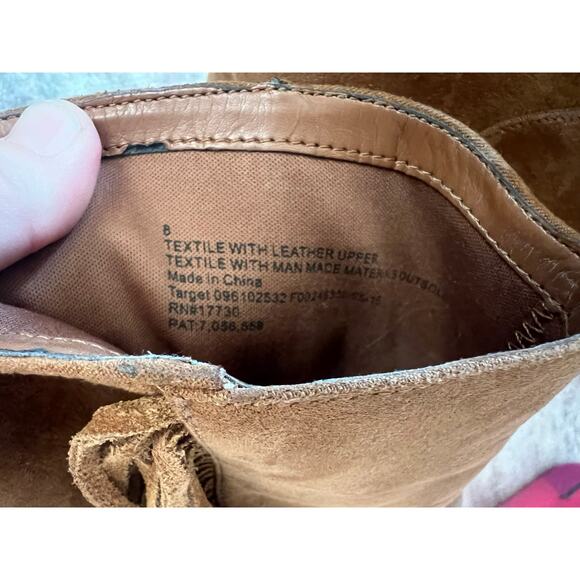 Leather soft brown boots w cutout toe fringe on sides, wedge heel cowboy sz 8 - Picture 6 of 6